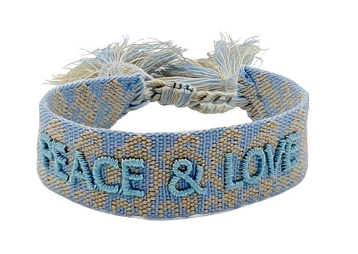 Canvas Statement Armband Peace & Love Blau Quasten besticktes Webarmband