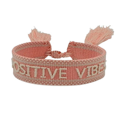 Canvas Statement Armband Positive Vibes Rosa Weiß Quasten besticktes Webarmband
