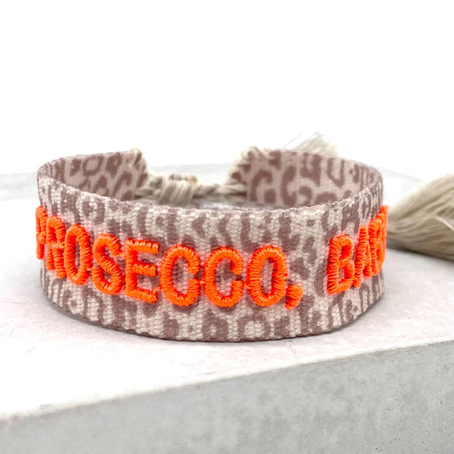 Canvas Statement Armband Leo Prosecco Baby Leopard Quasten besticktes Webarmband