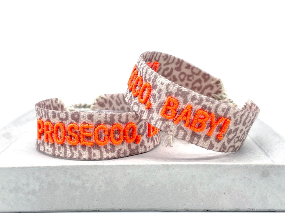 Canvas Statement Armband Leo Prosecco Baby Leopard Quasten besticktes Webarmband
