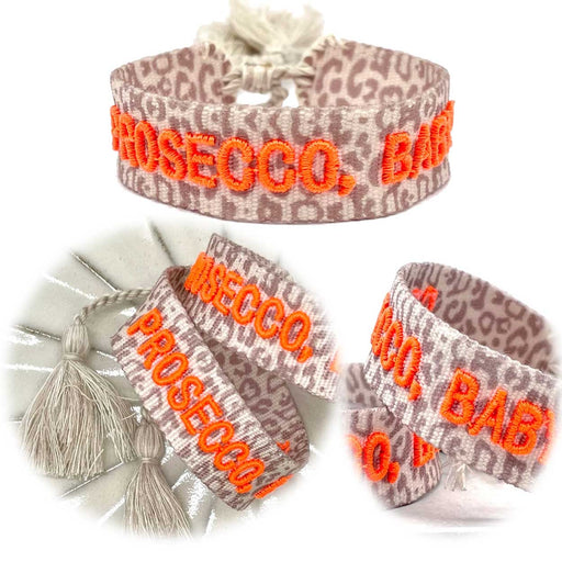 Canvas Statement Armband Leo Prosecco Baby Leopard Quasten besticktes Webarmband