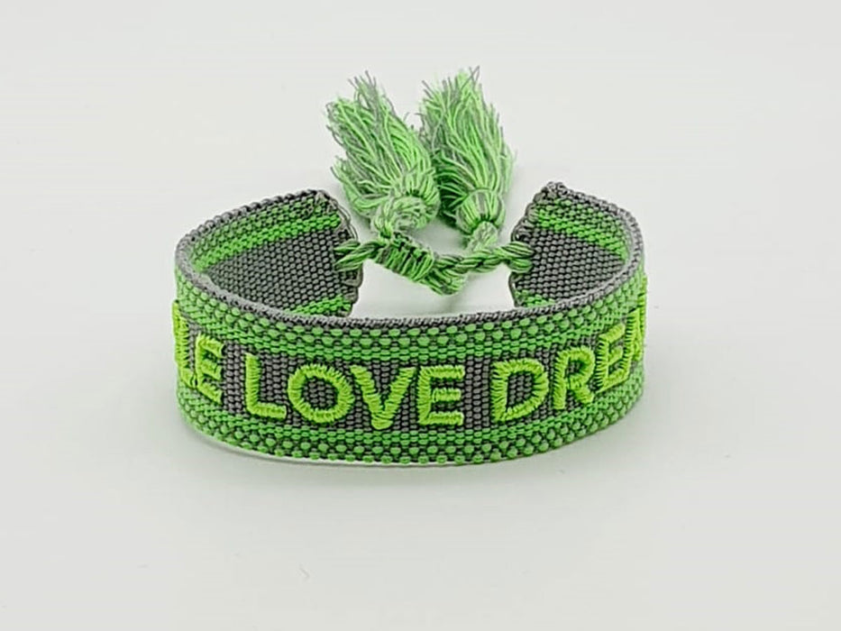 Canvas Statement Armband Smile Love Dream Quasten besticktes Webarmband