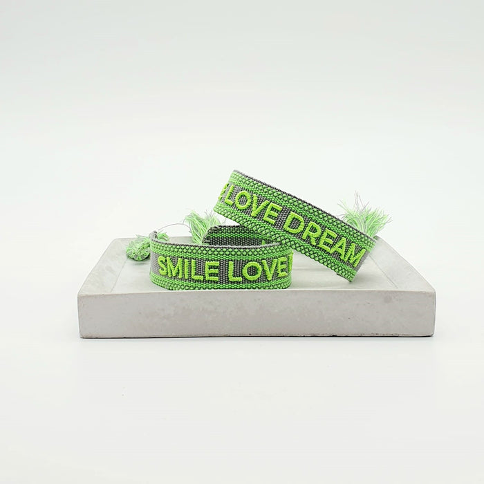 Canvas Statement Armband Smile Love Dream Quasten besticktes Webarmband