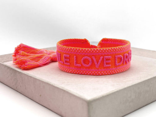 Canvas Statement Armband Smile Love Dream Quasten besticktes Webarmband