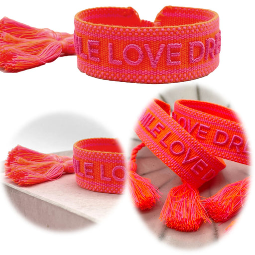 Canvas Statement Armband Smile Love Dream Quasten besticktes Webarmband