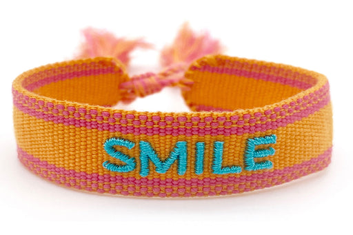 Canvas Statement Armband Smile Orange Türkis Quasten besticktes Webarmband
