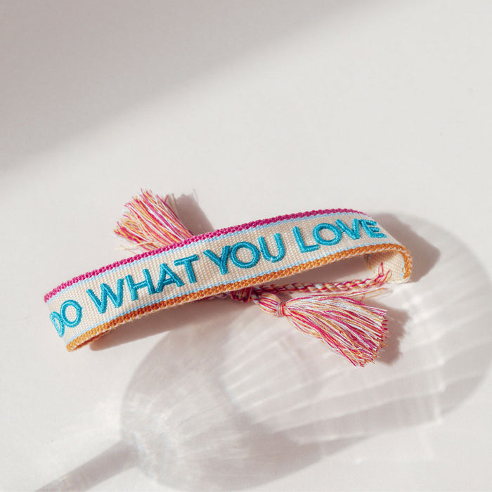 Canvas Statement Armband Do what you Love Quasten besticktes Webarmband