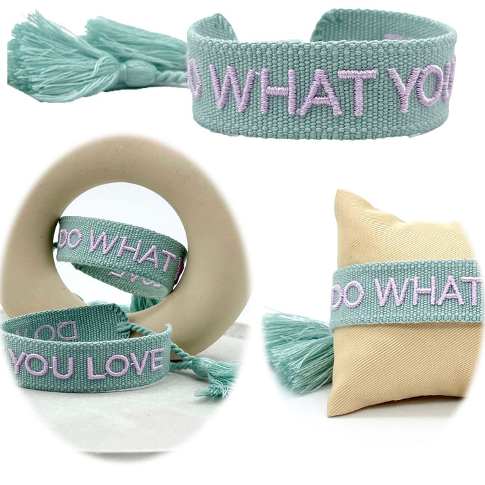 Canvas Statement Armband Do what you Love Quasten besticktes Webarmband