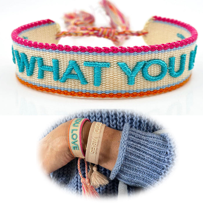 Canvas Statement Armband Do what you Love Quasten besticktes Webarmband