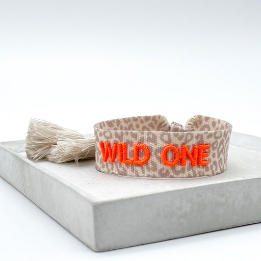 Canvas Statement Armband Leo Wild One Leopard Orange Quasten besticktes Webarmband