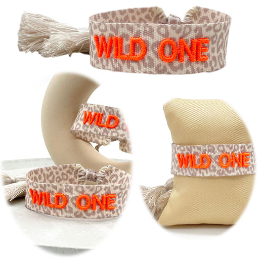 Canvas Statement Armband Leo Wild One Leopard Orange Quasten besticktes Webarmband