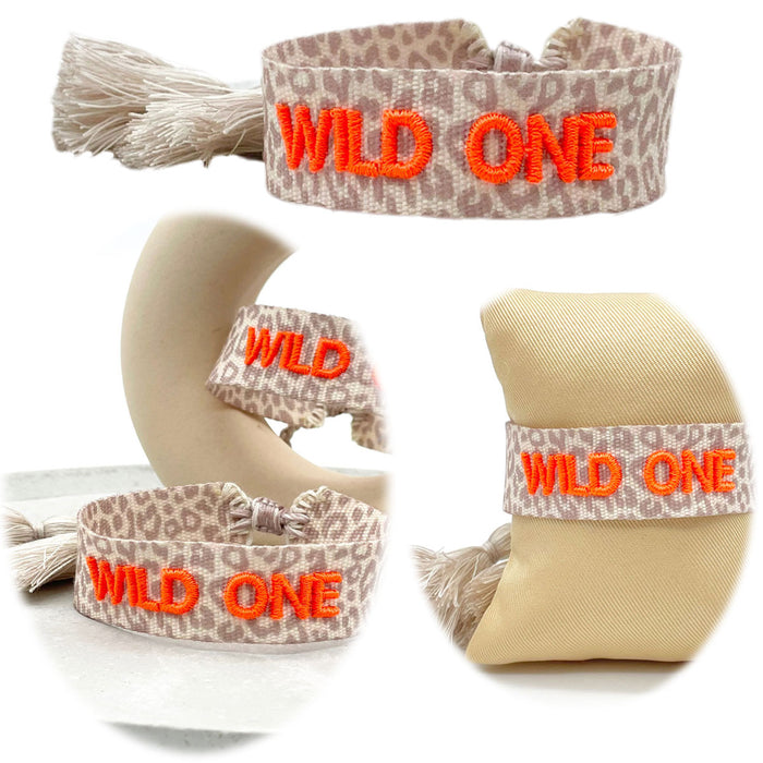 Canvas Statement Armband Leo Wild One Leopard Orange Quasten besticktes Webarmband