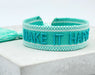 Canvas Statement Armband Make it Happen Türkis Blau Quasten besticktes Webarmband
