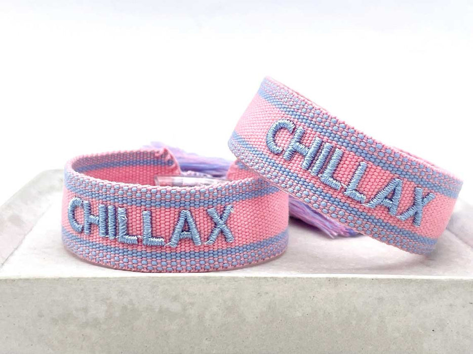 Canvas Statement Armband Chillax Rose Blau Quasten besticktes Webarmband