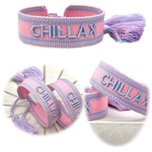 Canvas Statement Armband Chillax Rose Blau Quasten besticktes Webarmband