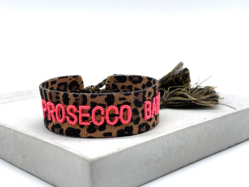 Canvas Statement Armband Leo Prosecco Baby Neon Bubble Quasten besticktes Webarmband
