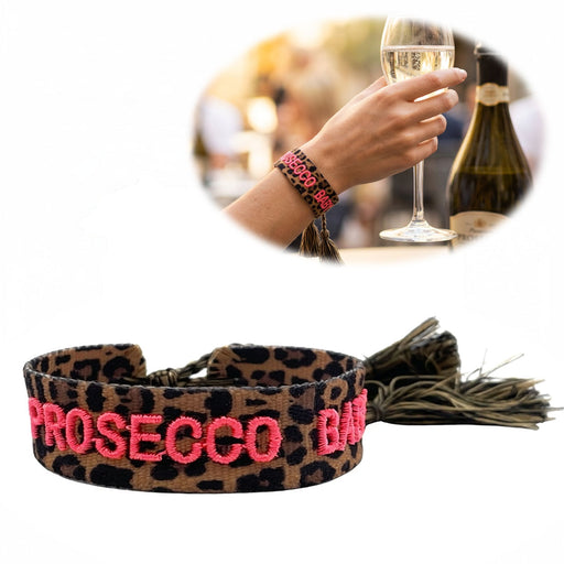Canvas Statement Armband Leo Prosecco Baby Neon Bubble Quasten besticktes Webarmband