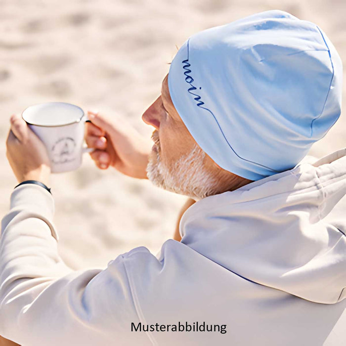 Stylische Mütze Unisex "Be Happy" Beige Jersey Stretch Beanie weich dehnbar