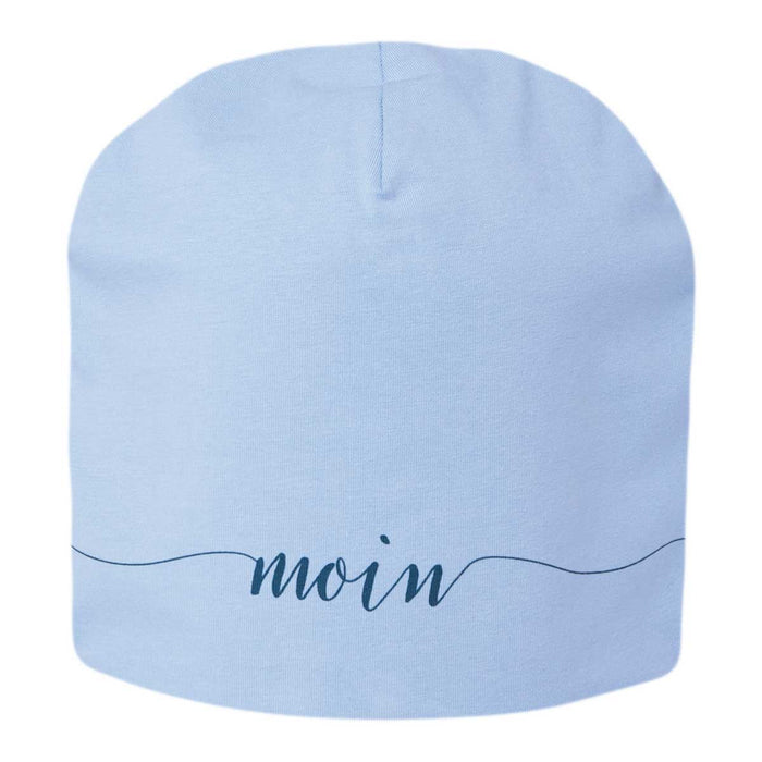 Stylische Mütze Unisex "Moin" Blau Jersey Stretch Beanie weich dehnbar