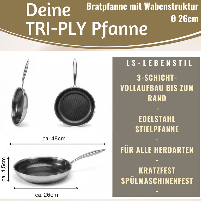 KI-generiertes Bild,TRI-PLY Edelstahlpfanne Unbeschichtet Bratpfanne Pfanne für alle Herdarten