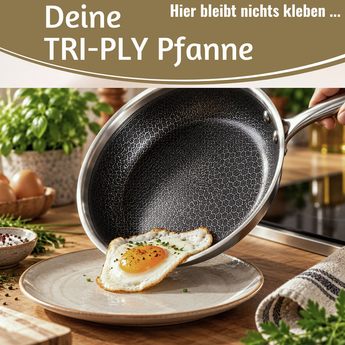 KI-generiertes Bild,TRI-PLY Edelstahlpfanne Unbeschichtet Bratpfanne Pfanne für alle Herdarten