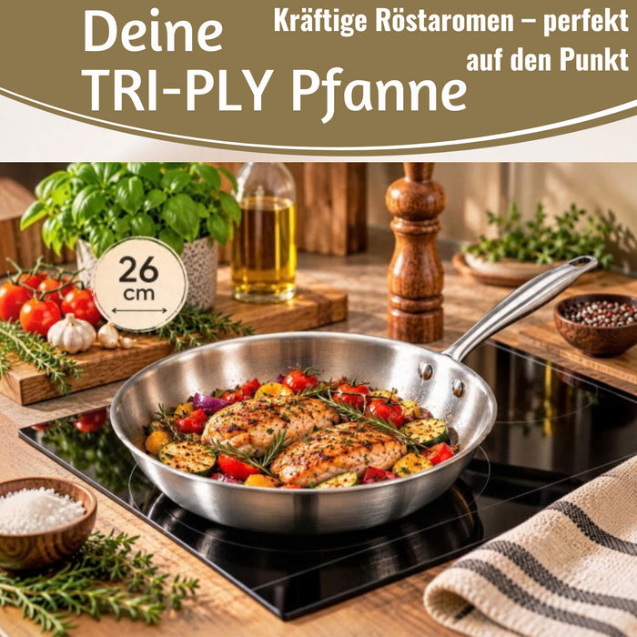 KI-generiertes Bild,TRI-PLY Edelstahlpfanne Unbeschichtet Bratpfanne Pfanne für alle Herdarten