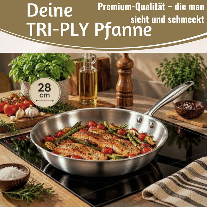 KI-generiertes Bild,TRI-PLY Edelstahlpfanne Unbeschichtet Bratpfanne Pfanne für alle Herdarten