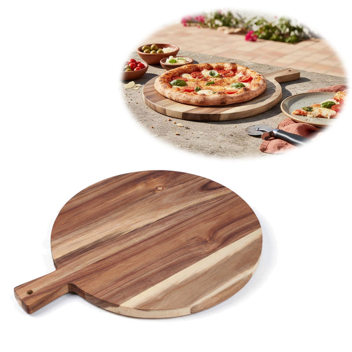KI-generiertes Bild XL Holz Pizzateller 40cm FSC Akazie Griff Rund Servierbrett Vesperbrett Massiv
