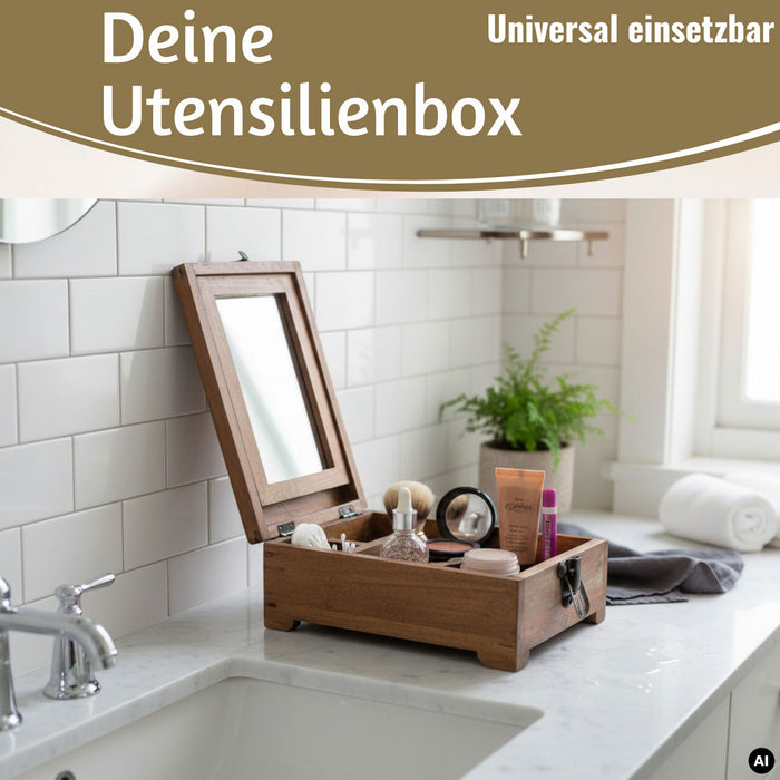 KI-generiertes Bild,Barber Rasierbox Teak Holz 22x13cm Barbier Schmink Utensilien-Box