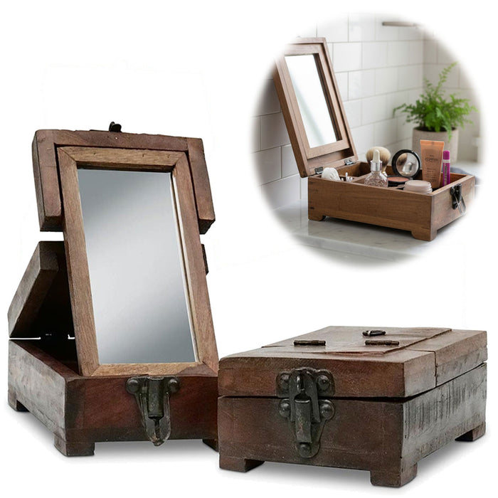 KI-generiertes Bild Barber Utensilienbox Teak Holz 22x13cm Rasierbox Schmuckschatulle Schminkbox
