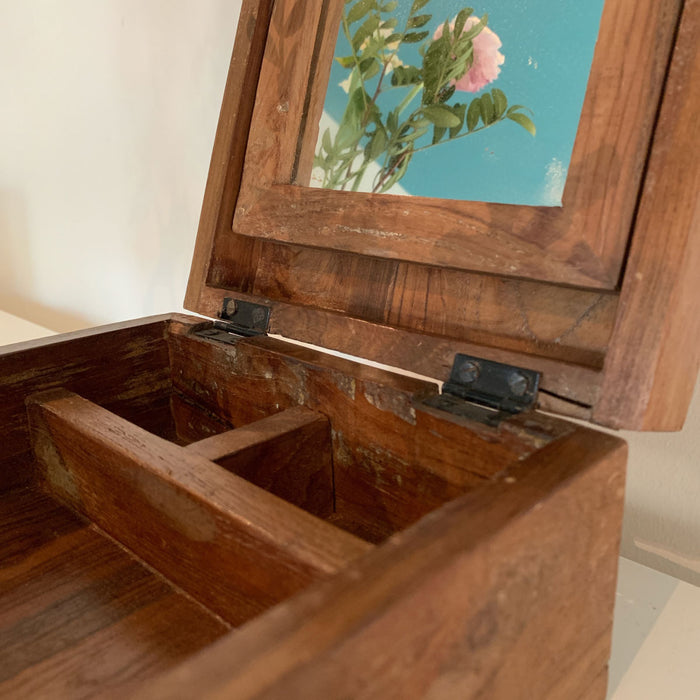 Barber Rasierbox Teak Holz 22x13cm Barbier Schmink Utensilien-Box