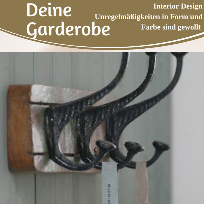 Vintage Teak Holz Wandgarderobe 45cm 3/6 Haken Jackenhalter Braun Garderobenleiste