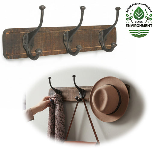 Vintage Teak Holz Wandgarderobe 45cm 3/6 Haken Jackenhalter Braun Garderobenleiste