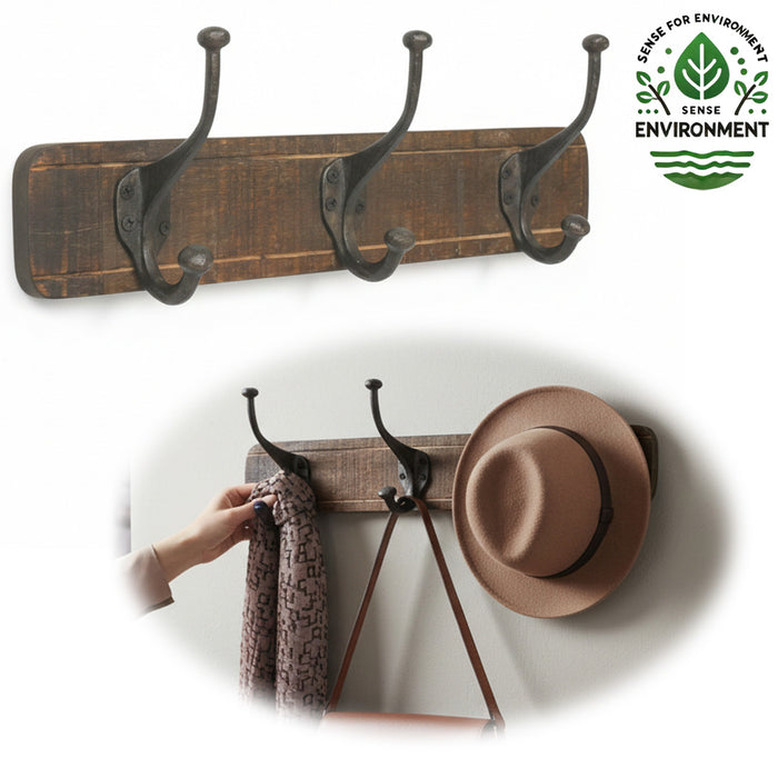 Vintage Teak Holz Wandgarderobe 45cm 3/6 Haken Jackenhalter Braun Garderobenleiste