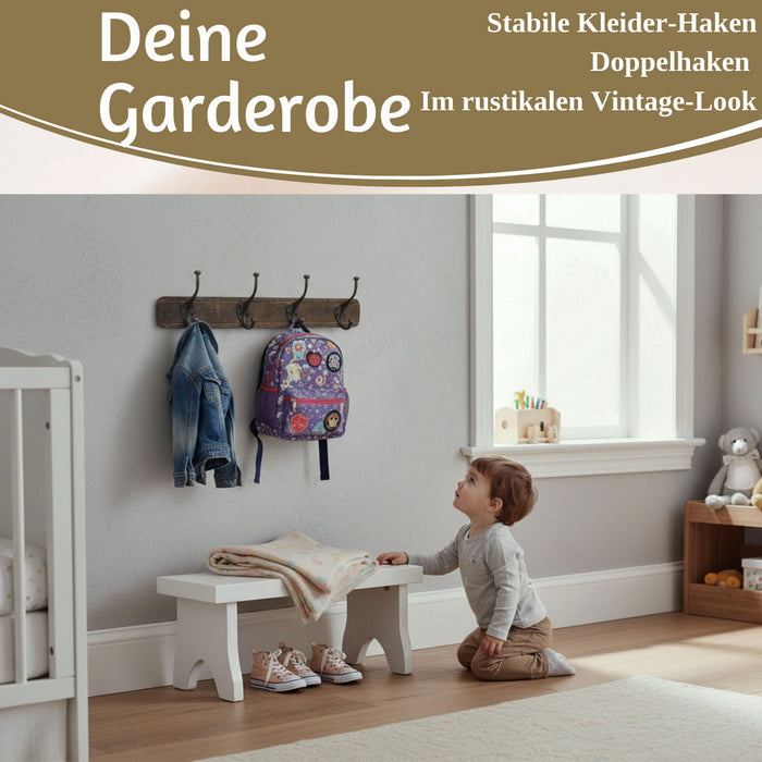 Vintage Teak Holz Wandgarderobe 60cm 4/8 Haken Jackenhalter Braun Garderobenleiste