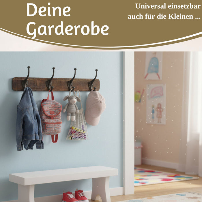 Vintage Teak Holz Wandgarderobe 60cm 4/8 Haken Jackenhalter Braun Garderobenleiste