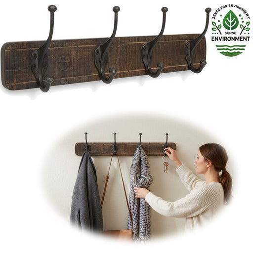 Vintage Teak Holz Wandgarderobe 60cm 4/8 Haken Jackenhalter Braun Garderobenleiste