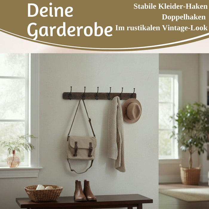 Vintage Teak Holz Wandgarderobe 80cm 6/12 Haken Jackenhalter Braun Garderobenleiste