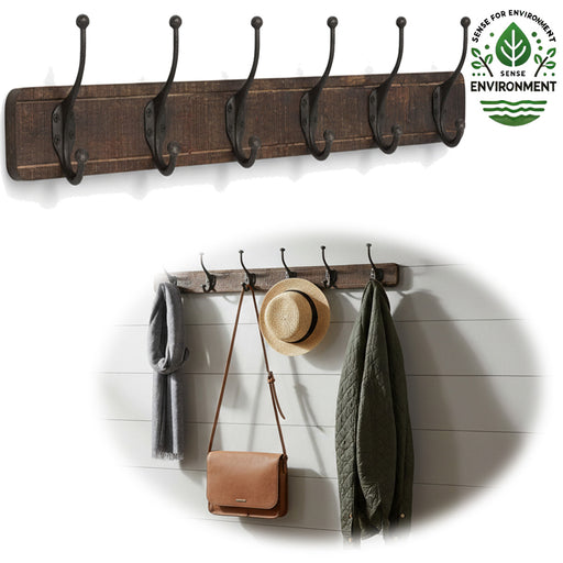 Vintage Teak Holz Wandgarderobe 80cm 6/12 Haken Jackenhalter Braun Garderobenleiste