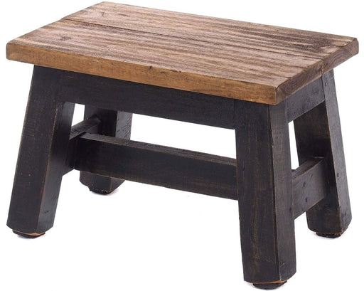KI-generiertes Bild Vintage Holz Fußhocker Braun Schwarz 30cm Tritthocker Schemel Fußbank Bänkchen