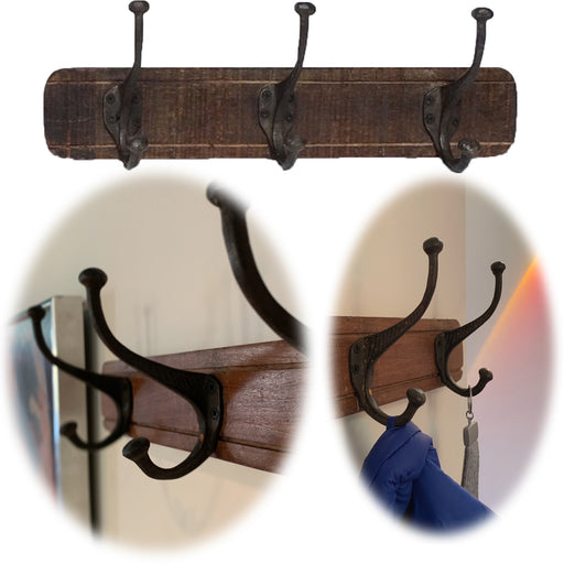 Vintage Teak Holz Wandgarderobe 45cm 3/6 Haken Jackenhalter Braun Garderobenleiste