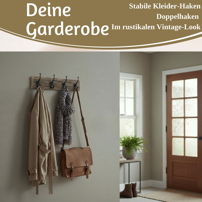 Vintage Wandgarderobe Dehli 50cm Teak Holz Braun 4/8 Haken Recycelt Kleiderhaken