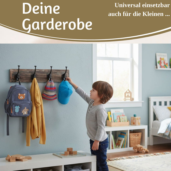 Vintage Wandgarderobe Dehli 50cm Teak Holz Braun 4/8 Haken Recycelt Kleiderhaken