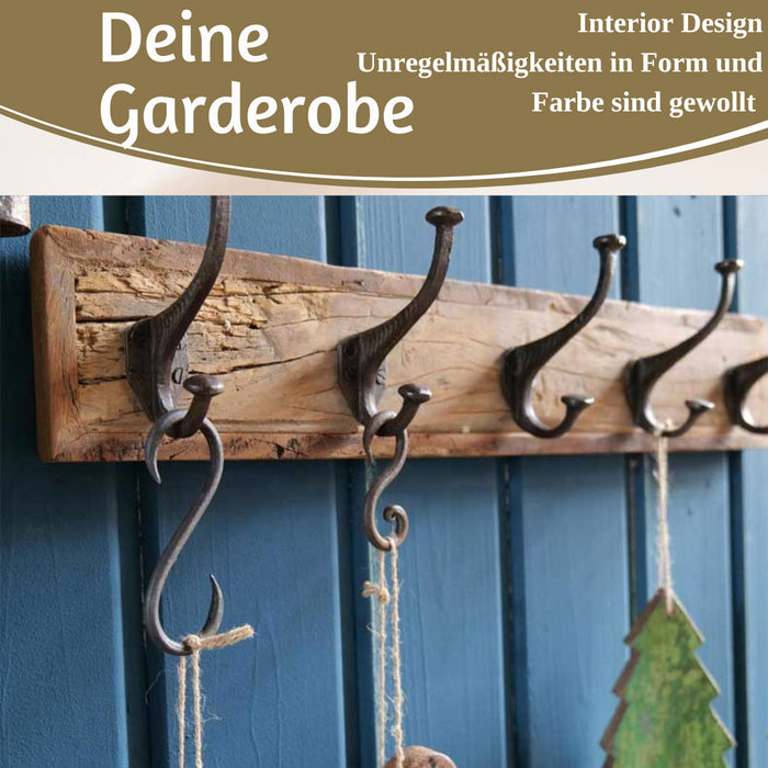 Vintage Wandgarderobe Dehli 50cm Teak Holz Braun 4/8 Haken Recycelt Kleiderhaken