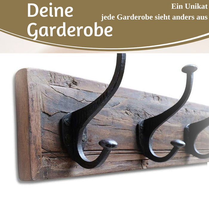 Vintage Wandgarderobe Dehli 50cm Teak Holz Braun 4/8 Haken Recycelt Kleiderhaken