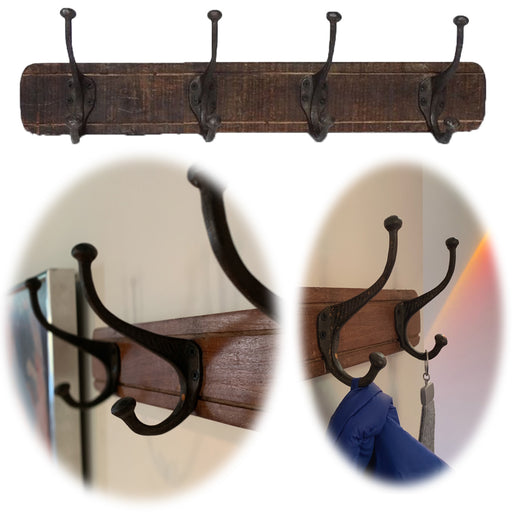 Vintage Teak Holz Wandgarderobe 60cm 4/8 Haken Jackenhalter Braun Garderobenleiste