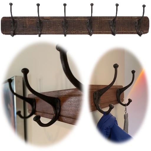 Vintage Teak Holz Wandgarderobe 80cm 6/12 Haken Jackenhalter Braun Garderobenleiste