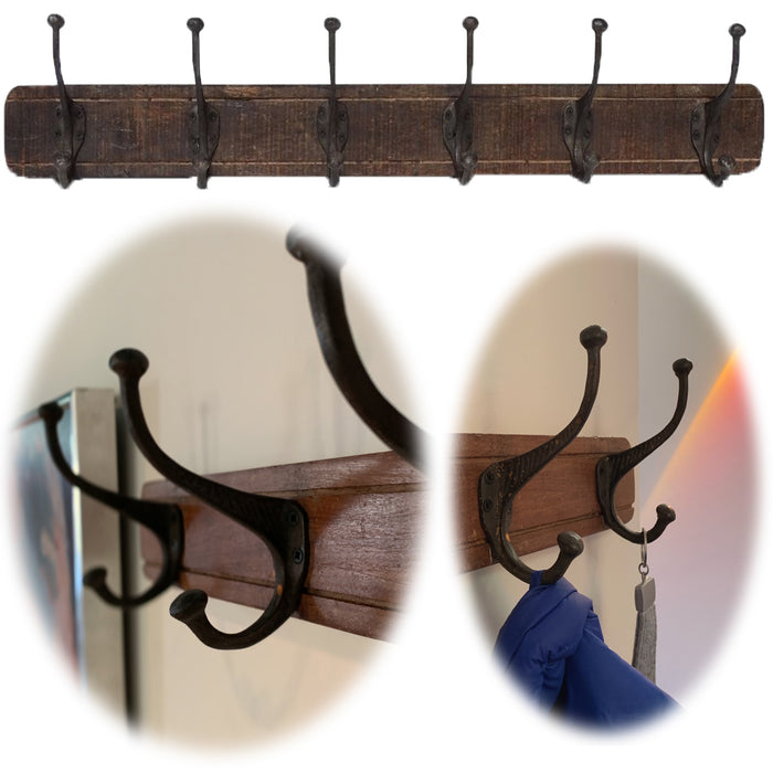 Vintage Teak Holz Wandgarderobe 80cm 6/12 Haken Jackenhalter Braun Garderobenleiste