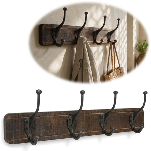 KI-generiertes Bild Vintage Teak Holz Wandgarderobe 60cm 4/8 Haken Jackenhalter Braun Garderobenleiste