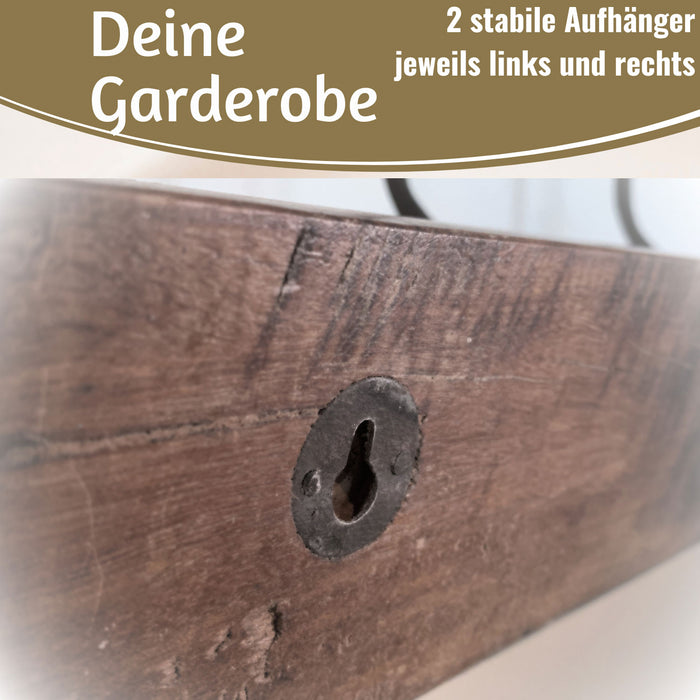 KI-generiertes Bild,Vintage Teak Holz Wandgarderobe 80cm 6/12 Haken Jackenhalter Braun Garderobenleiste